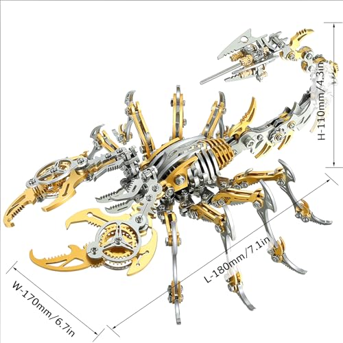 Image of 3D Metal Scorpion Puzzles for Adults 3-D Puzzles Model Kits to Build DIY Assembly Mechanical Puzzle Building Block Toys with Tool Craft for Home Decor (Metal Scorpion-Golden)