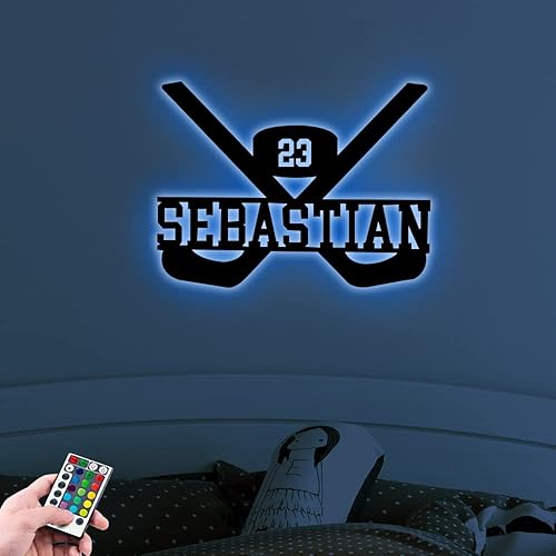 Miniatura 3 de Letrero de neón personalizado de hockey sobre hielo, letrero de decoración de pared de hockey con nombre personalizado, lámpara de hockey con nombre