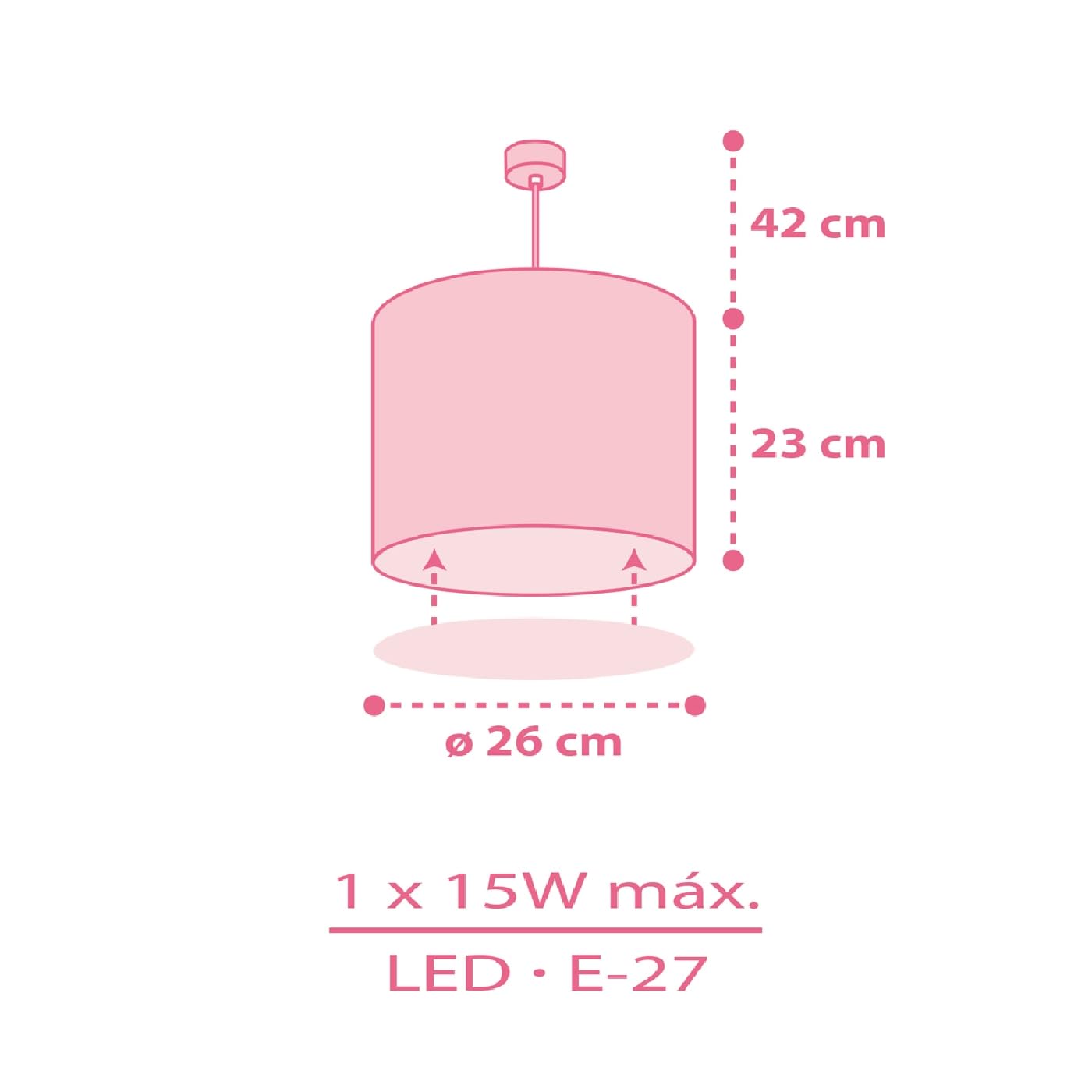 Dalber Lámpara Techo Colgante Infantil Corazones Rosa 62012MS E27 | Incluye difusor de luz inferior extraible; Habitación niña; lámpara infantil