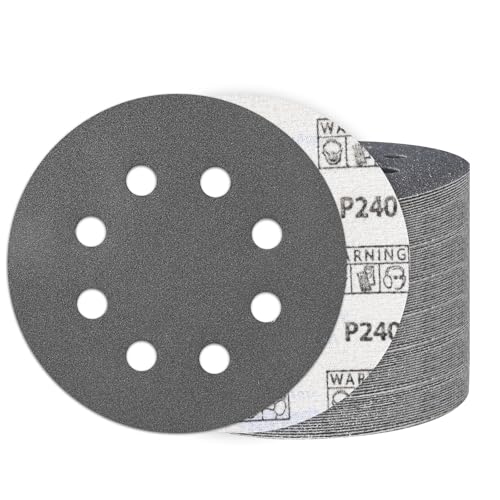 Image of 100PCS 5 Inch Sanding Discs 240 Grit, Wet Dry Hook and Loop Sandpaper | 8 Hole Silicon Carbide Round Sand Paper, Water and Oil Resistant, Orbital Sander for Wood Metal Automotive Polishing