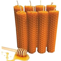 Velas De Miel de Abeja 8 PCS, Cera de Abeja Pura 100% Española, Velas Hechas a Mano ORIGEN ESPAÑOL, (8 Velas 10 x 2,2 cm aprox.) Rituales día 11 y 22, 100% Artesana SIN PARAFINA