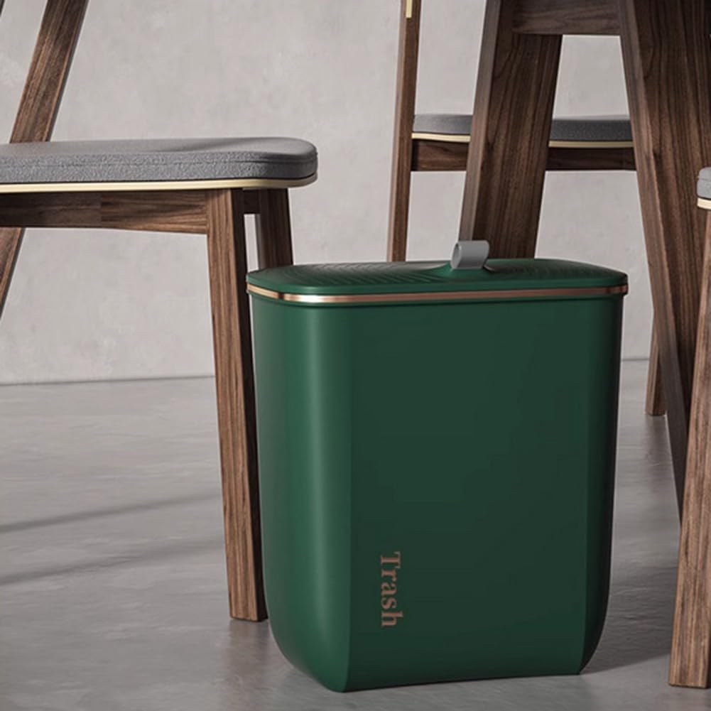 Poubelle suspendue de 9 L avec couvercle pour portes d'armoires et placards pour cuisine, salle de bain et sous évier (vert)
