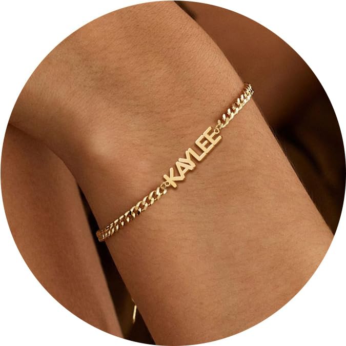 Custom Bracelet with 1-3 Names, Customized Name Bracelets for Women, 18K Gold Plated Adjustable Charm Bracelet Personalized Birthday Gifts for Mom Wife