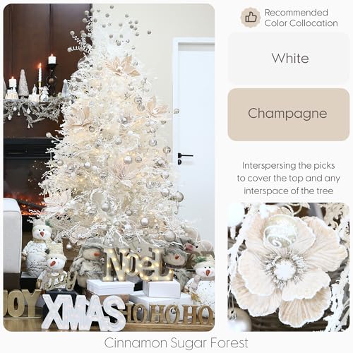 Sea-Team-12-Pack-Artificial-Christmas-Flower-Ornaments-Flocked-Fabric-Magnolia-with-Glitter-Floral-Decorations-for-Christmas-Tree-Wreath-Garland-63-Inch-Champagne Sea Team 12 Pack Artificial Christmas Flower Ornaments Flocked Fabric Magnolia with Glitter Floral Decorations for Christmas Tree Wreath Garland 63 Inch Champagne