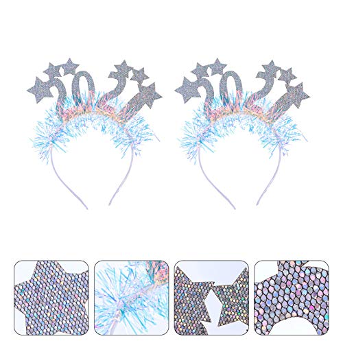 Frycolor 2 faixas de cabeça 2021 com glitter e estrelas, faixas para cabeça de feliz ano novo 2021 p