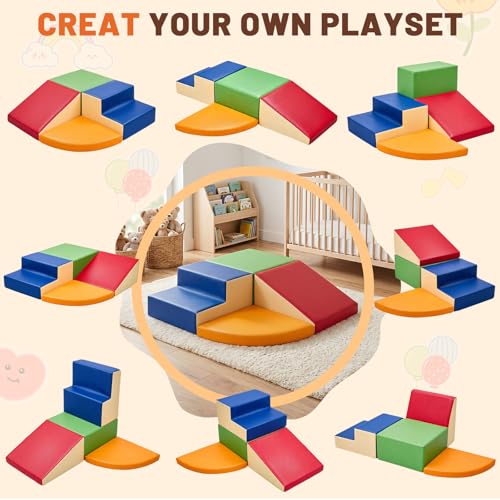Image of TODIBY 4-Pieces Climbing Toys for Toddlers (XL Size): PU Leather - Soft Play Climbing for Toddlers - Extra Large Foam Climbing Blocks for Crawling and Sliding Indoor Playground for Kids