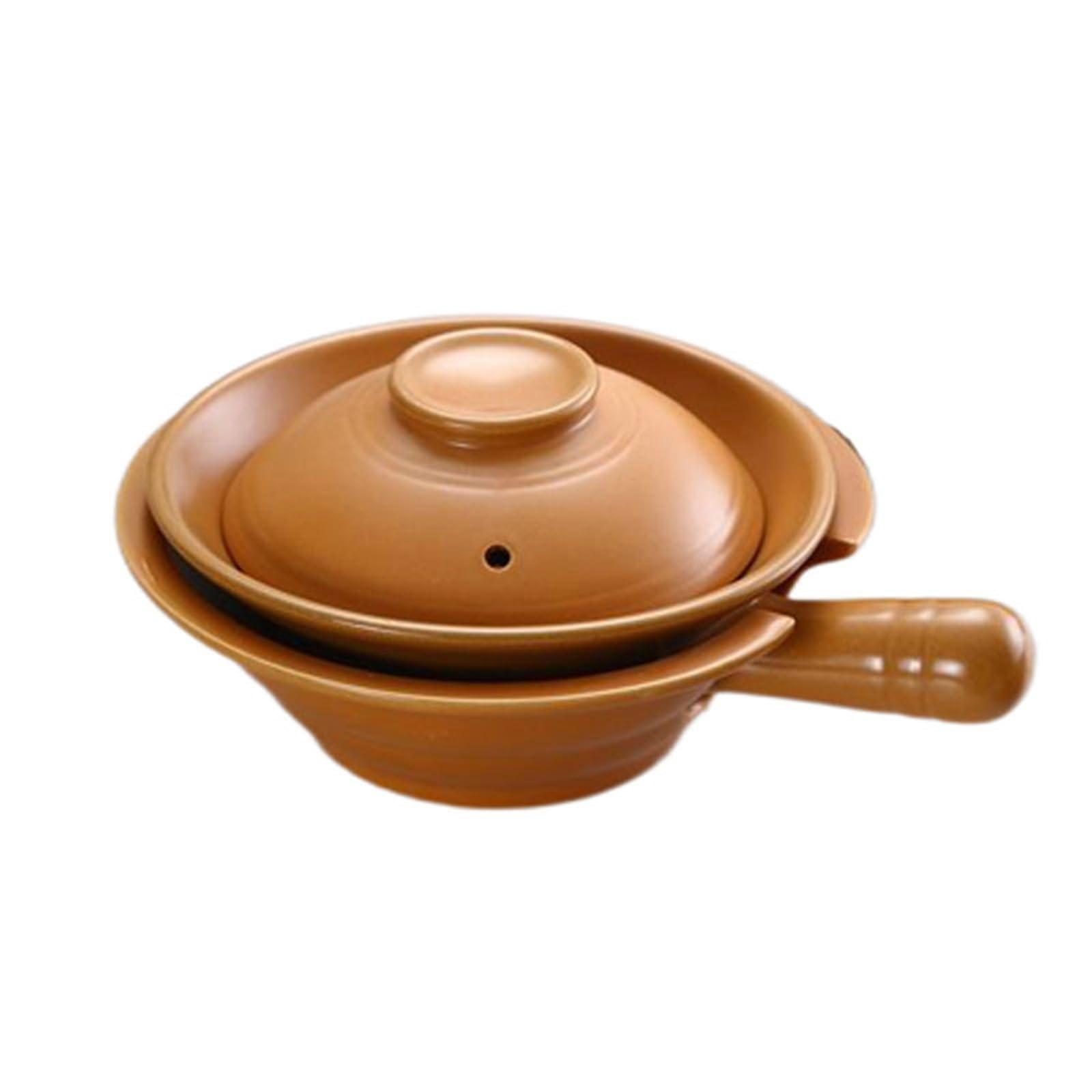Zykuosus Korean Bibimbap Bowl with Lid and Tray Ceramic Bowls Seafood Casserole for Cooking Noodles Soups Rice(Brown,7inch)