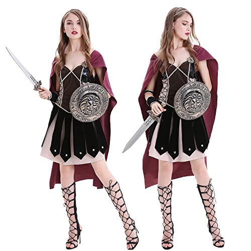 Image of Ulalaza Women's Cosplay Costume Cleopatra Greek Goddess Ancient Roman Warrior Uniform Outfit for Halloween Party
