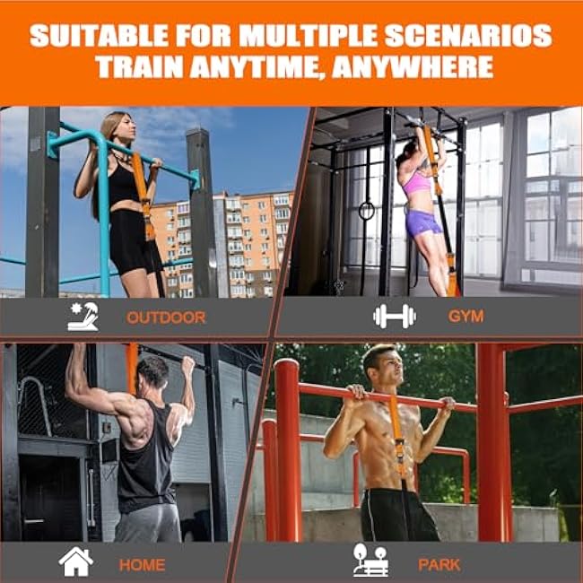 Pull Up Assistance Bands Set of 11 (375lbs)¨CExtra Heavy Duty Band, Dual Foot Rest, Door Anchor, Handles¨CAdjustable Resistance Bands for Pull Up Bar, Strength Training, Home Gym Workout