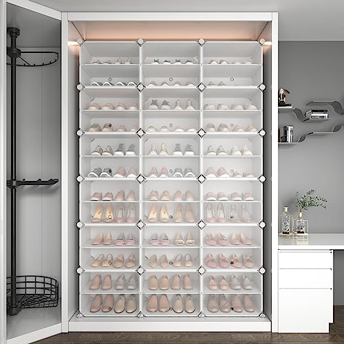 Image of ROJASOP Portable Shoe Rack Organizer with Door, 72 Pairs White Shoe Storage Cabine Covered Shoe Rack Shoe Organizer for Closet Entryway Garage Closed Shoe Rack Organizer Cabinet with Doors
