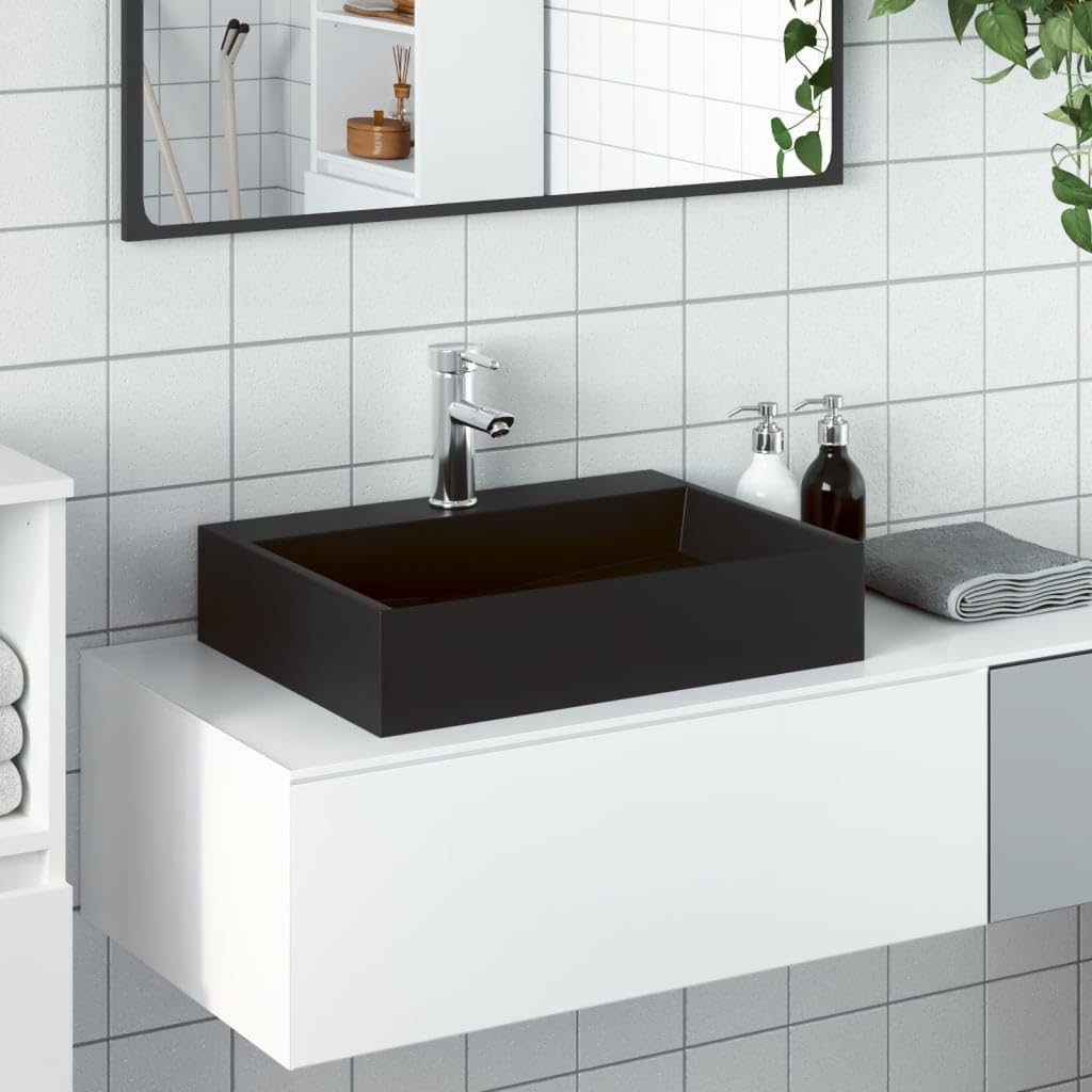 vidaXL Lavabo de fundición de mineral/mármol negro mate 50x38x11 cm