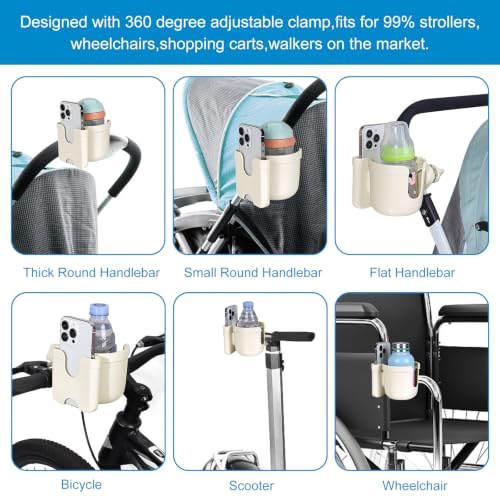 Image of Accmor Stroller Cup Holder with Phone Holder, Bike Cup Holder, Universal Cup Holder for Uppababy Nuna Strollers, 2-in-1 Drinks Holder for Walker, Wheelchair, Scooter