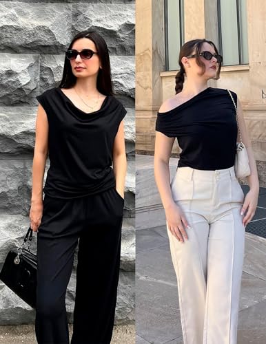 Zeagoo Womens Tank Tops 2 Pack Trendy Going Out Tops Sleeveless Shirts Ruched Business Casual Basic Tunic Tops Outfits3