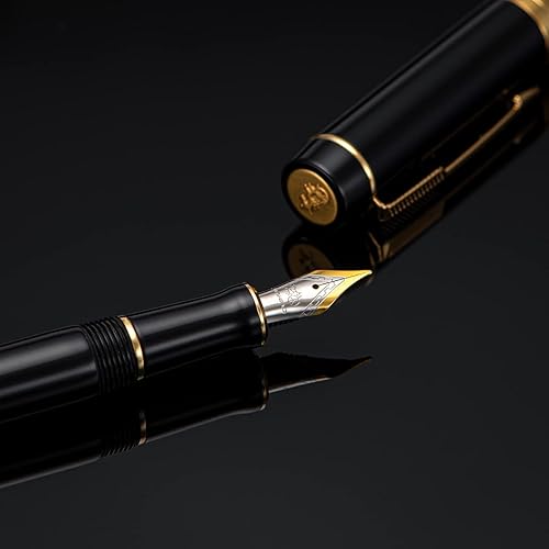 Miniatura 7 de Jinhao 100 mini pluma estilográfica con convertidor, acrílico negro con clip dorado noble para oficina