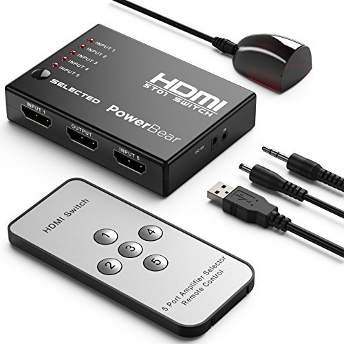 Interruptor HDMI inalámbrico con mando a distancia por infrarrojo para HDMI v1.4, vídeo 3D, sonido Dolby para HDTV, PS4, Xbox One X, Bluray y reproductor de DVD, PC, Mac, de PowerBear