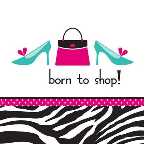 Creative Converting 3-Ply Born to Shop Pink Zebra Boutique Lunch Napkins 16-Piece