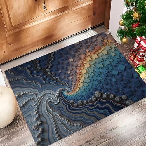 Alfombra entrada casa interior antideslizante con geometría compleja de diseño artístico gris 4