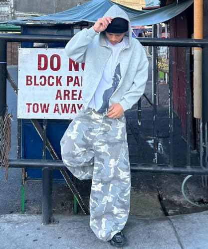 Unisex Vintage Camo Barrel-Leg Jeans Wide Leg Denim Pants Military Cargo Style Loose Streetwear Trousers2