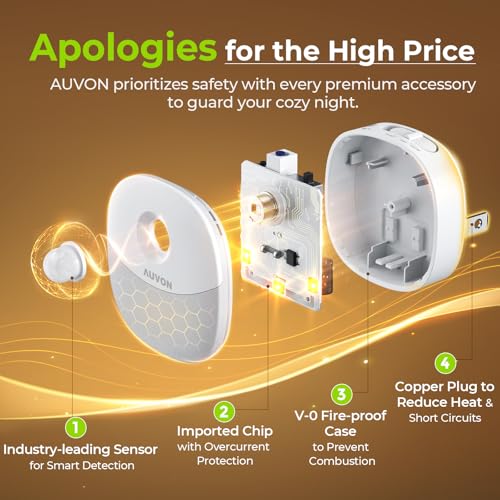 Image of AUVON Plug in Night Light with Motion Sensor and Dusk to Dawn Sensor, Mini Warm White LED Nightlight with 1-50 lm Adjustable Brightness for Bathroom, Hallway, Stairs, Bedroom, Kitchen, 4 Packs | Warm White LED Nightlight with 1-50 Im Adjustable Brightness for Bathroom, Hallway, Stairs, Bedroom, Kitchen, Kids' Room