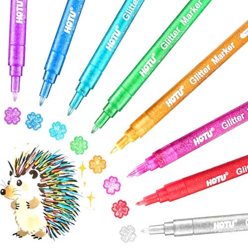 HOTU Glitter Markers Pens 8 Colors Glitter Gel Pens Metallic Paint Marker for Kids Adult Rock Painting Scrapbooking DIY Craft Making Labels or Cards Journaling Doodling Art Projects