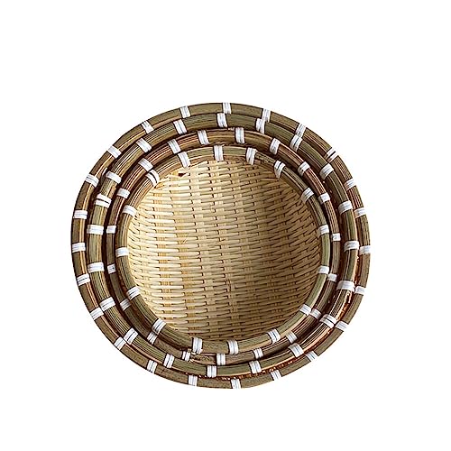 Eforcase 4PCS Fruit Tray Bamboo Basket Tray, Decorative Tray Storage Bins, Wicker Bread Basket, Handmade Woven Fruit Basket, Fruit Holder Container Flat Shallow Vegetables Serving Basket, Stackable