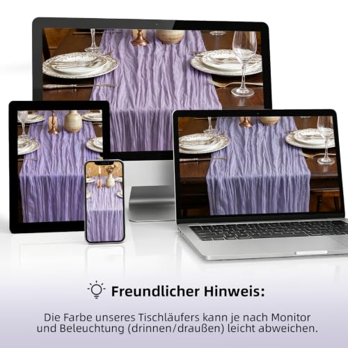 3 Stück Käsetuch Tischläufer Lila, 300 x 90 cm Boho Gaze Tischläufer Cheesecloth Läufer für Hochzeit, Geburtstagsfeiern… – Ansicht 2