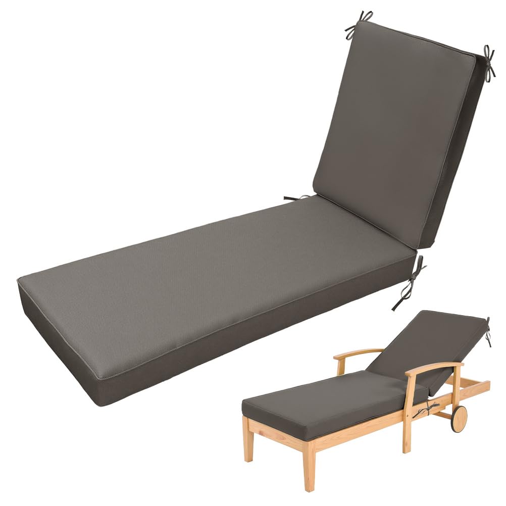 Coussin Transat Exterieur Imperméable et Résistant aux UV - Pliable, Coussin Chaise Longue Bain de Soleil Matelas Confortable Antidérapant pour Chaise Longue pour Balcon,Gris,183x53x3cm