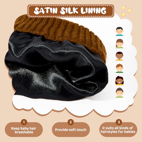 Durio 3 Pcs Satin Lined Beanie for Baby Girl Winter Hat Knit Warm Toddler Beanies for Babies Infant Boys Winter Hats for Kids2
