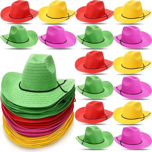 Image of Hercicy 24 Pcs Straw Cowboy Hats Cowgirl Party Multicolored Cowboy Hats Bulk Colorful Western Style Country Accessories for Men Women Cowgirl, Concerts, Birthday
