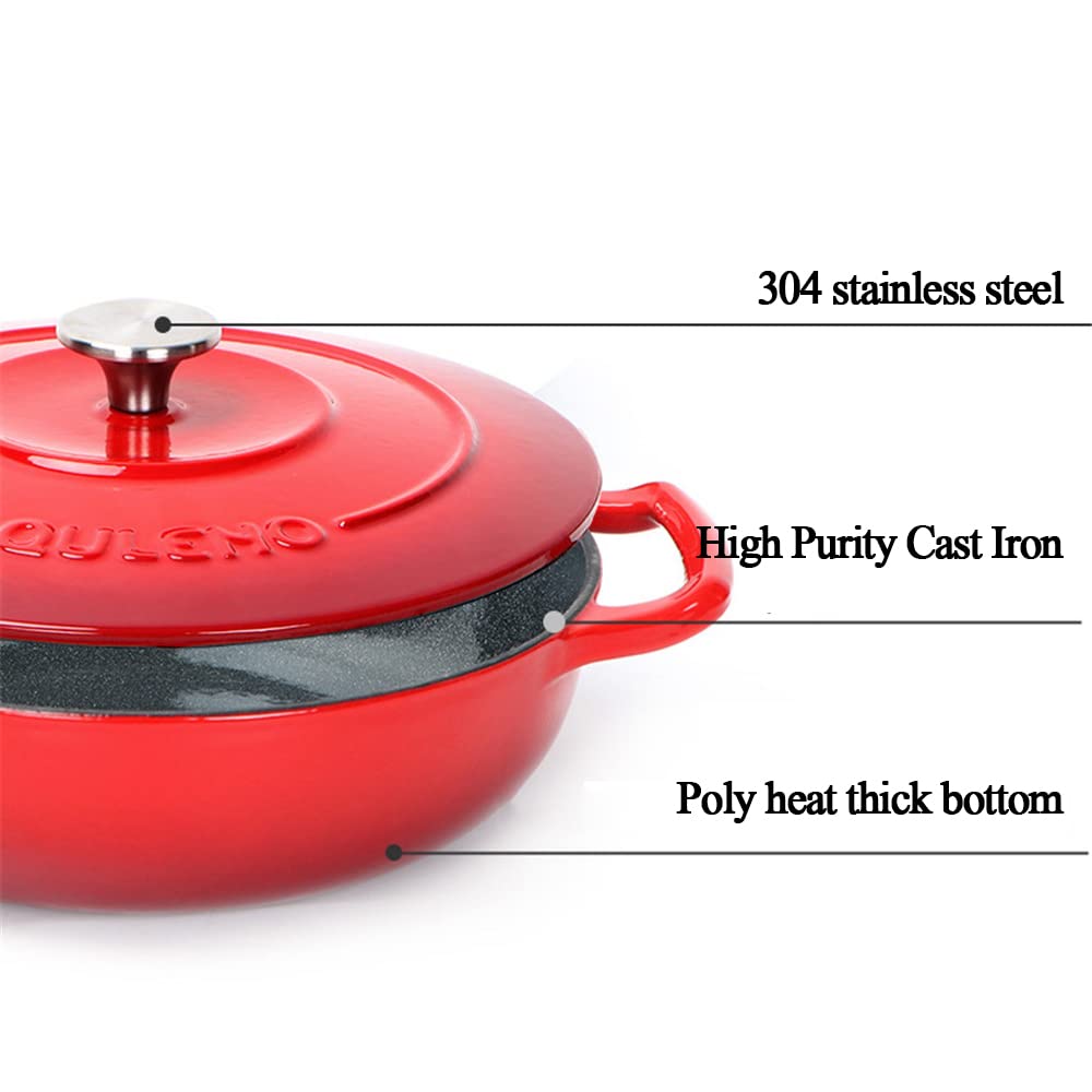 Cacerola/Cocotte de Hierro Fundido, Cacerola Baja De Hierro Fundido, Cocotte con Tapa, Redonda, Ø 26 Cm, 3,3 L, para Todas Las Fuentes De Calor, Incl. Inducción