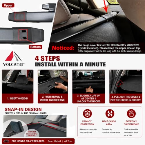 Image of for 2023-2025 2026 Honda CRV Cargo Cover (Hybrid & Gas), Retractable Trunk Cover for 2023-2025 Honda CRV 2026 Accessories Anti-Peeping Sunshades Privacy Shade Carbon Fiber Texture | for Honda CRV 2026 Accessories 2023-2025, Hybrid & Gas, 2 Sunshades Included, keep items hidden, no drilling required