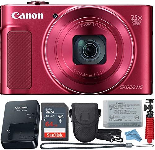 Canon Powershot SX620 (Red) Point & Shoot Digital Camera + Accessory Bundle + Inspire Digital Cloth