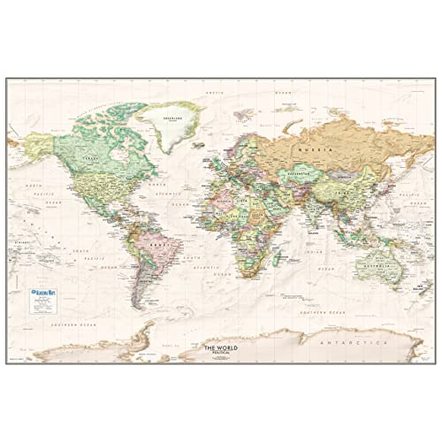 Large Laminated World Map Poster 36x24 Inches - Detailed & Current Political Wall Map with Antique...