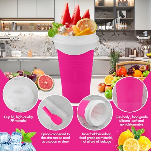Slushie Maker Cup - DIY Magic Slushy Maker Squeeze Cup, Portable Smoothie Squeeze Cup for Juices, Milk and Ice Cream Make, Double Layers Silica Cup with Lid & Straw for Friends, Family Gifts (Pink) – Bild 4