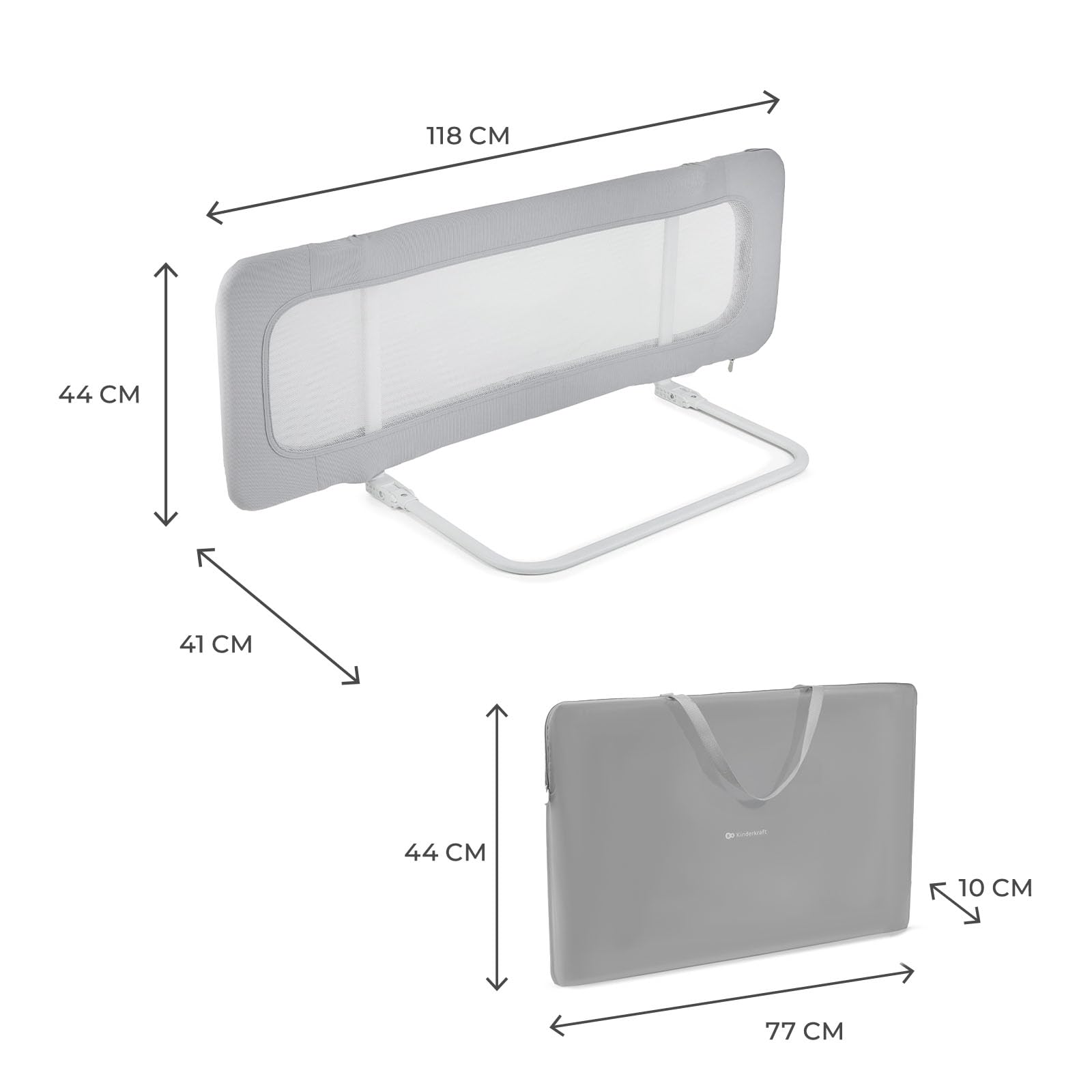 Kinderkraft GUARD & DREAM Sponda Universale per Letto, per Bambini da 18 Mesi a 5 Anni, Facile da Piegare, Altezza Regolabile, Grigio Chiaro