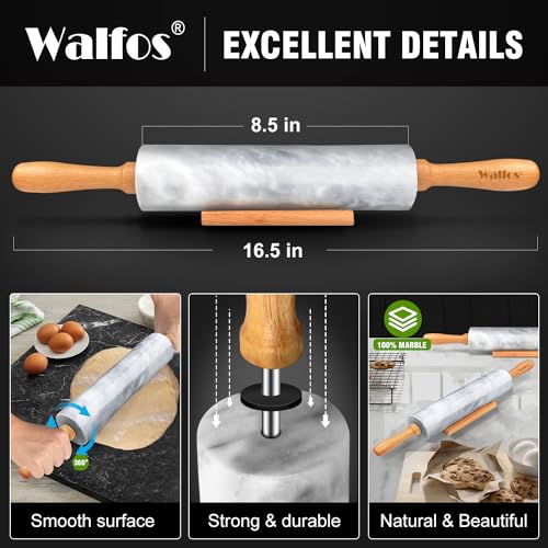 Walfos Marble Rolling Pin With Wooden Handles & Wood Cradle, 16.5 Inch Marble Rolling Pins For Making Pizza Dough And Tortillas thumb #2