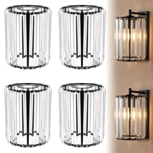 Image of Teenyyou 4 Pcs Crystal Lamp Shade Modern Medium Ceiling Light Cover E26 /e27 Base 1.65 inch Top x 5.1 inch Dia. x 5.9 inch H Chandelier Lampshade Replacement for Dining Room Living Room Wall Sconce Pendant Light