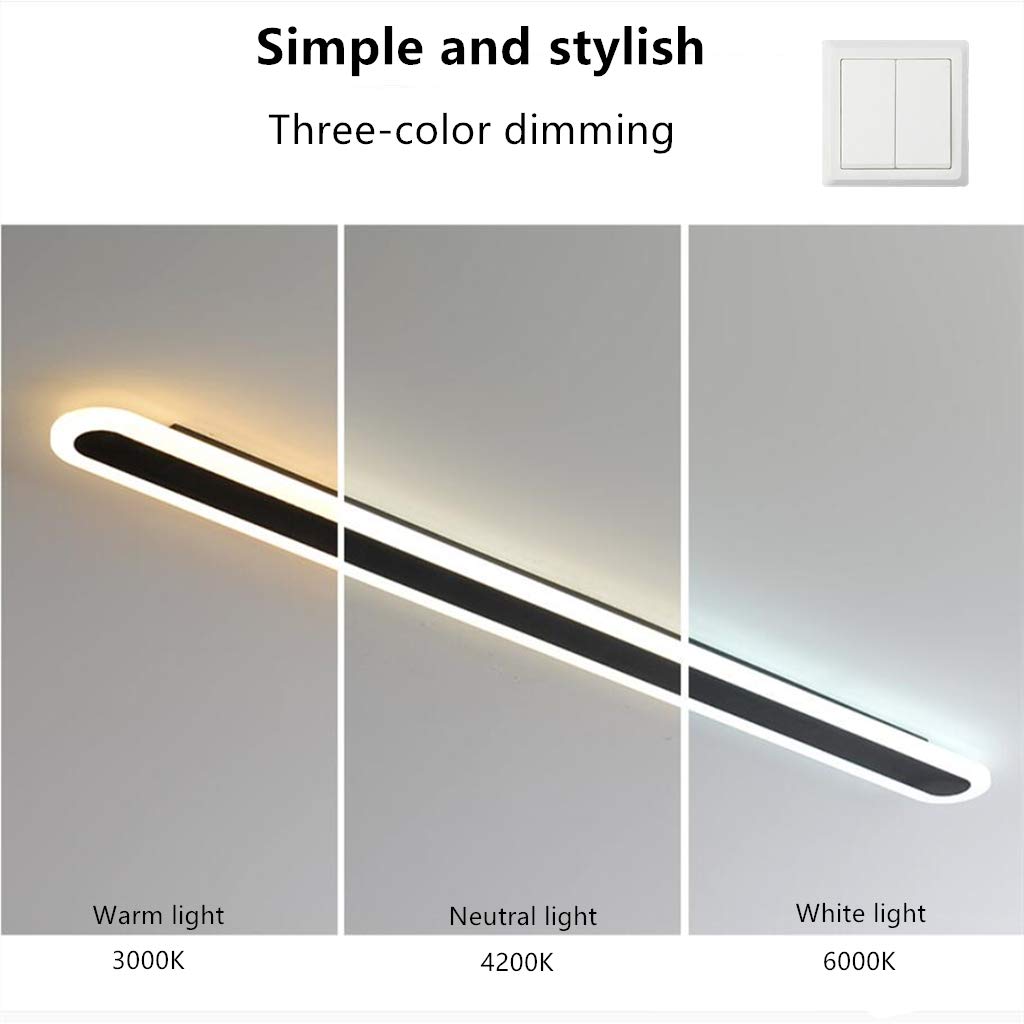 XANAYXWJ Minimalistyczny liniowy kinkiet ścienny Czarna aluminiowa z trzema kolorowymi długimi paskami świetlnymi do oświetlenia nocnego i schodów w salonie 24W 60cm (biały 40cm16W)