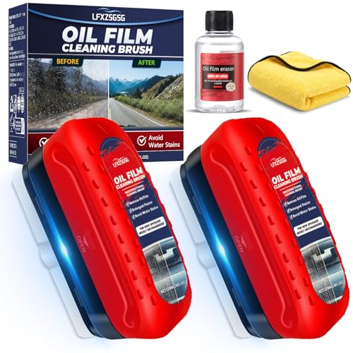 LFXZSGSG Oil Film Cleaning Brush for Car Windows 2026 Upgraded Clear Vision Windshield Cleaner with Anti-Rain Coating Improving Clarity & Safer Driving Kit with Supplements & Towel 2 pcs(Red)