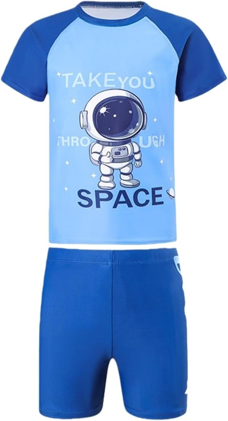 Boys Swimsuit 3 Piece Cute Graphic Short Sleeve Tops Trunk Sun Hat Bathing Suit Kids Drawstring Rash Guard Quick Dry