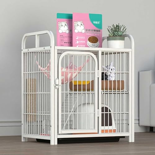 Kanduo キャットハウス 猫ケージ 大型 DIY 猫の囲い 3 段モルモットケージ ドアとはしご付き 小動物フェンス(White,63x45x76cm)