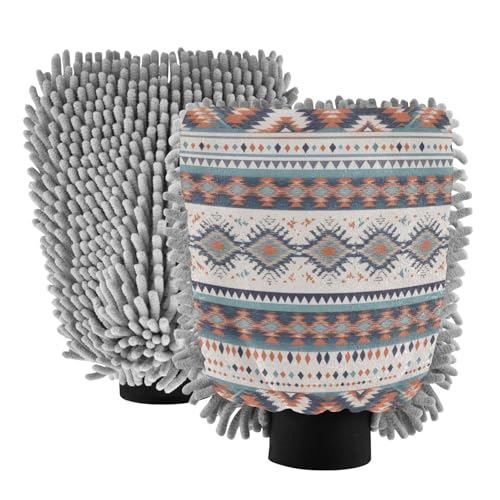 Flradish 2 Pack Aztec Pattern Car Wash Mitt Chenille Microfiber Lint-Free Scratch Free Ultra-Soft Absorbent Car Wash Mitt 11.8x8.07 Inch
