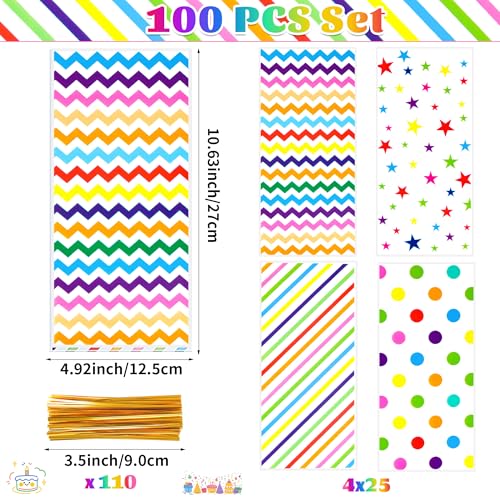 100 Pcs Easter Rainbow Cellophane Bags