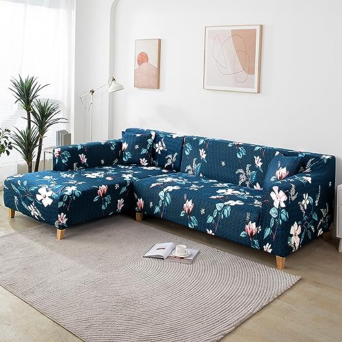 Image of HOKIPO Stretchable Cushion Cover 16x16, Pack of 2, Blue Mixed Flowers (AR-4098-D2*2)