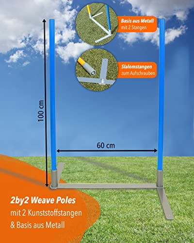 SPORTIKEL24 2by2 Weave Poles – Blau – 2er Set Agility-Slalomstangen mit Metallbasis – für Training & Parcoursaufbau – erweiterbar & mobil