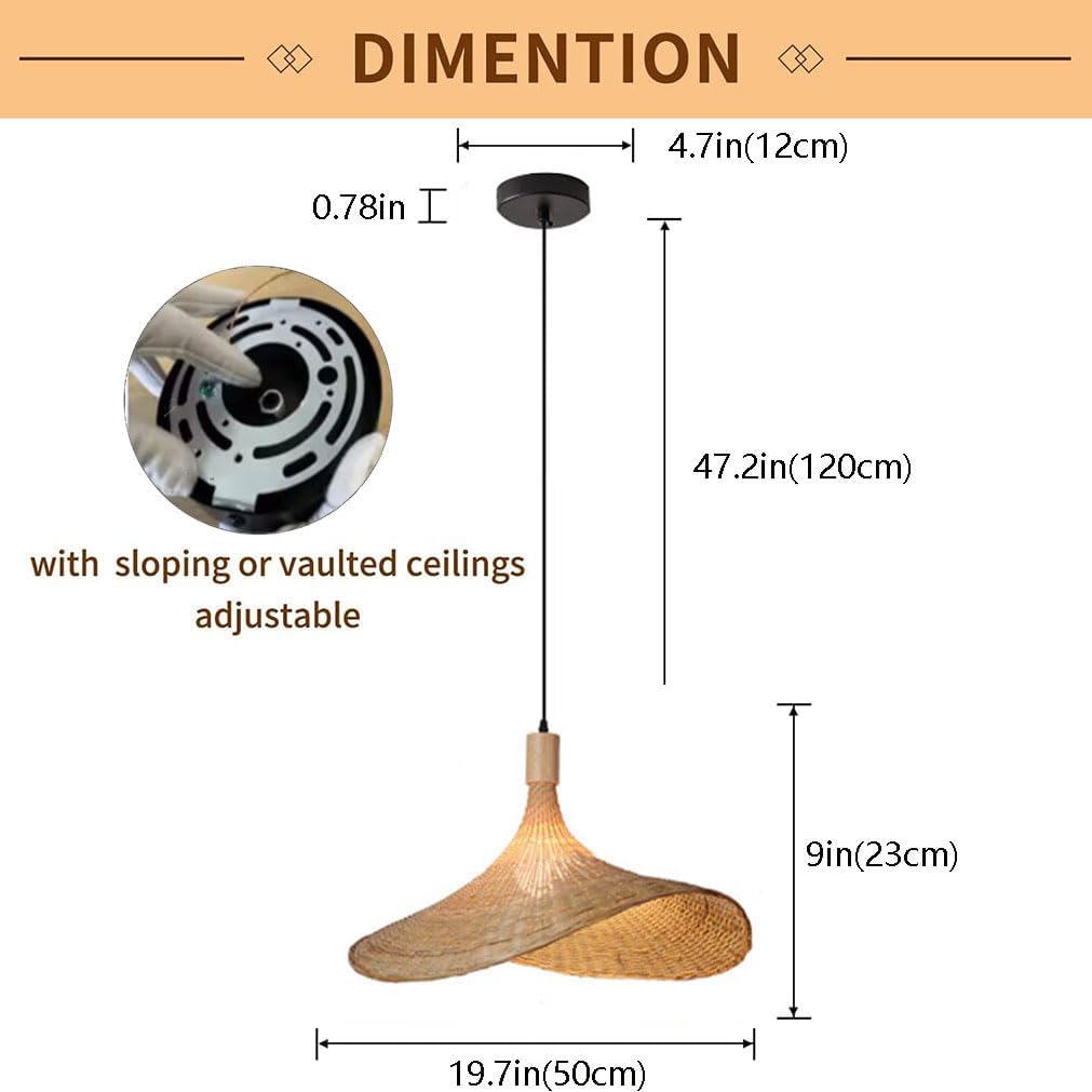 Vintage Hand-Woven Chandelier Bamboo Dome Shade Pendant Light 1 Light Woven Hanging Lamp Wicker Rattan Lights Shades Weave Japanese Style Lamps Straw Hat Lamp for Tea Room Stairs
