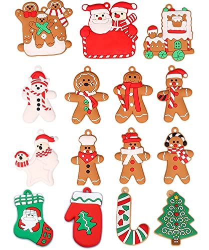 15 Stück Weihnachtsbaumschmuck, Lebkuchen-Männchen Set Weihnachten Schmuck Weihnachten Anhänger Ornamente mit Schnür, Hängende Weihnachtsanhänger Cover