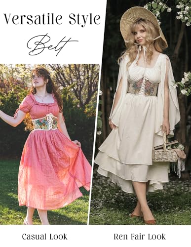 Image of Scarlet Darkness Corset Belt for Women Renaissance Lace up Corset Floral Wide Waist Belts Apricot Floral Size 8