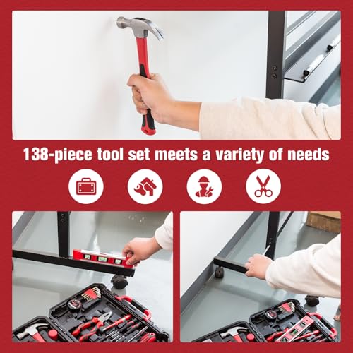 Image of KITLUCK 138-piece Home Tool Kit, Household Hand Repair Tool Set for men, Portable Basic Tool box Set with Tools (Screwdriver, Plier, Wrench, Socket, Harmer, Rule, etc.) for Home and Car