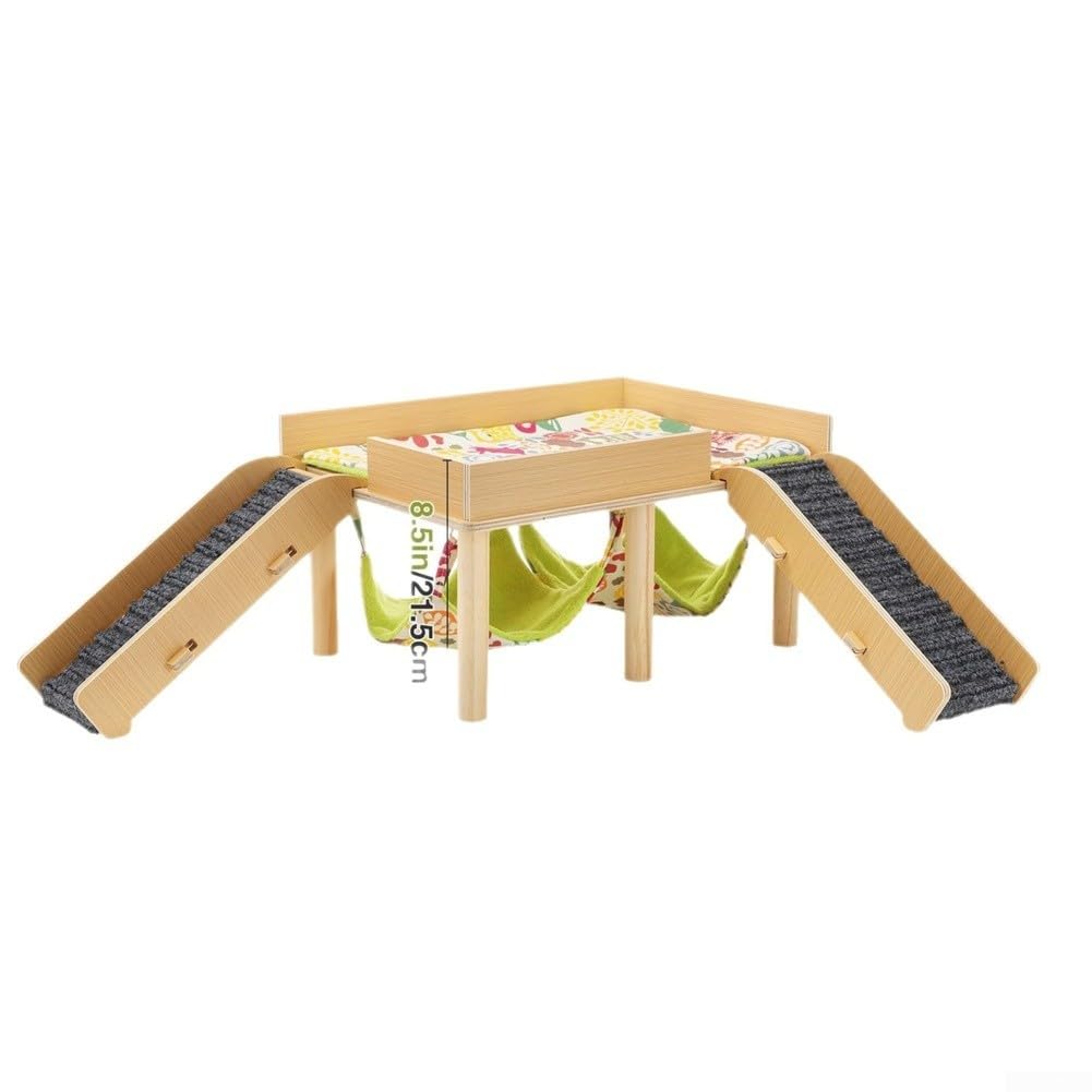Kleines Holzversteck mit doppelten Ruhezonen und integrierter Treppe für Meerschweinchen, Hamster, graue Oberfläche